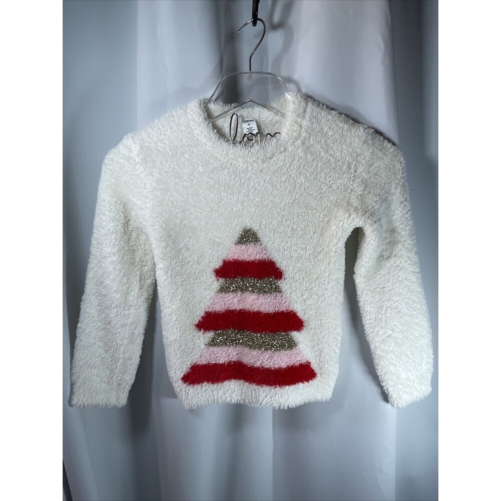 Harper Canyon Kids Striped Christmas Tree Fuzzy Sweater Sz 4 New